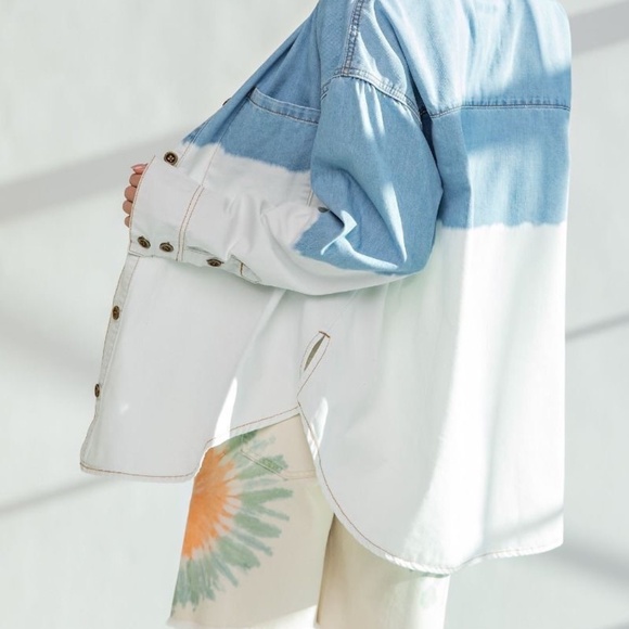 New EASEL LIGHT DENIM BUTTON UP OVERSIZED DENIM SHIRT SHACKET Small JEAN JACKET - Picture 5 of 12